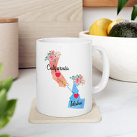 Load image into Gallery viewer, California Idaho Gifts, Long Distance State, State to State 11 OZ Coffee Mug, Christmas Gifts for Mom and Dad, Away from Family, Away from Hometown
