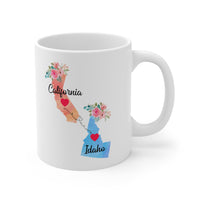 Load image into Gallery viewer, California Idaho Gifts, Long Distance State, State to State 11 OZ Coffee Mug, Christmas Gifts for Mom and Dad, Away from Family, Away from Hometown

