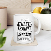 Load image into Gallery viewer, Funny Athletic Trainer Coffee Mug - My Level Of Sarcasm Cup - Unique Fitness Trainer Birthday Christmas Present for Men Women Coworker Friends

