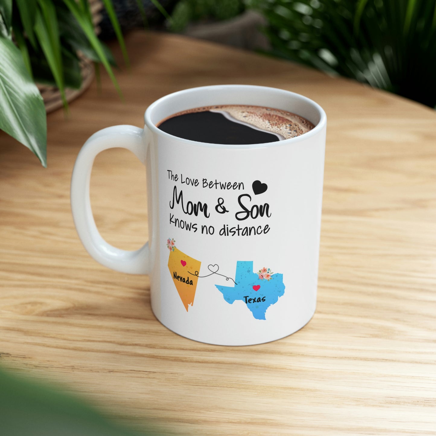 Nevada Texas Mother's Day Gifts - Love Mom & Son - Long Distance Home State 11 OZ Coffee Mug for Mom