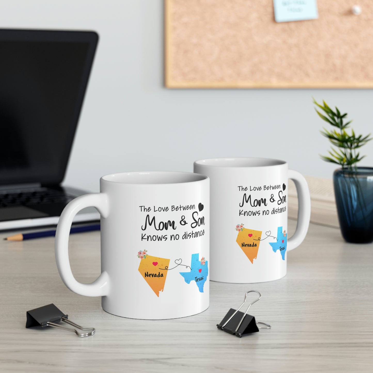 Nevada Texas Mother's Day Gifts - Love Mom & Son - Long Distance Home State 11 OZ Coffee Mug for Mom