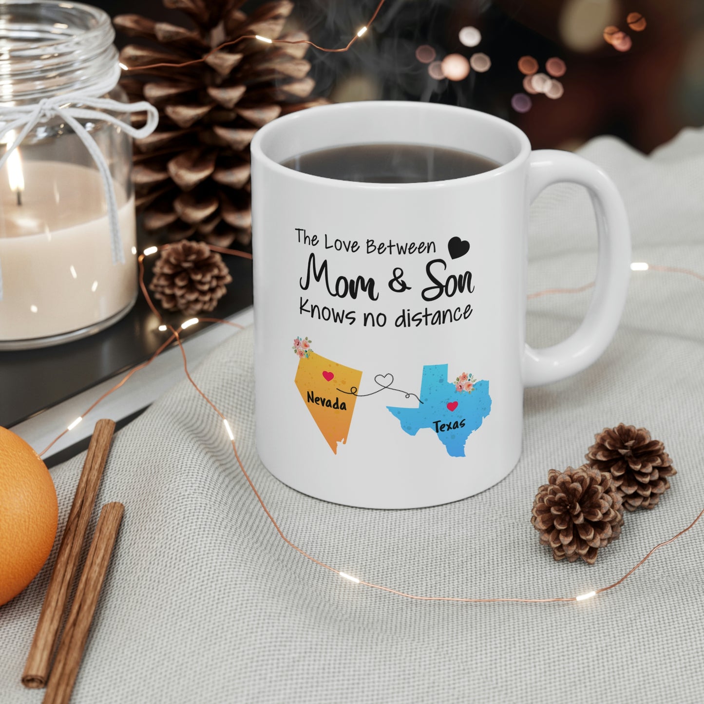 Nevada Texas Mother's Day Gifts - Love Mom & Son - Long Distance Home State 11 OZ Coffee Mug for Mom