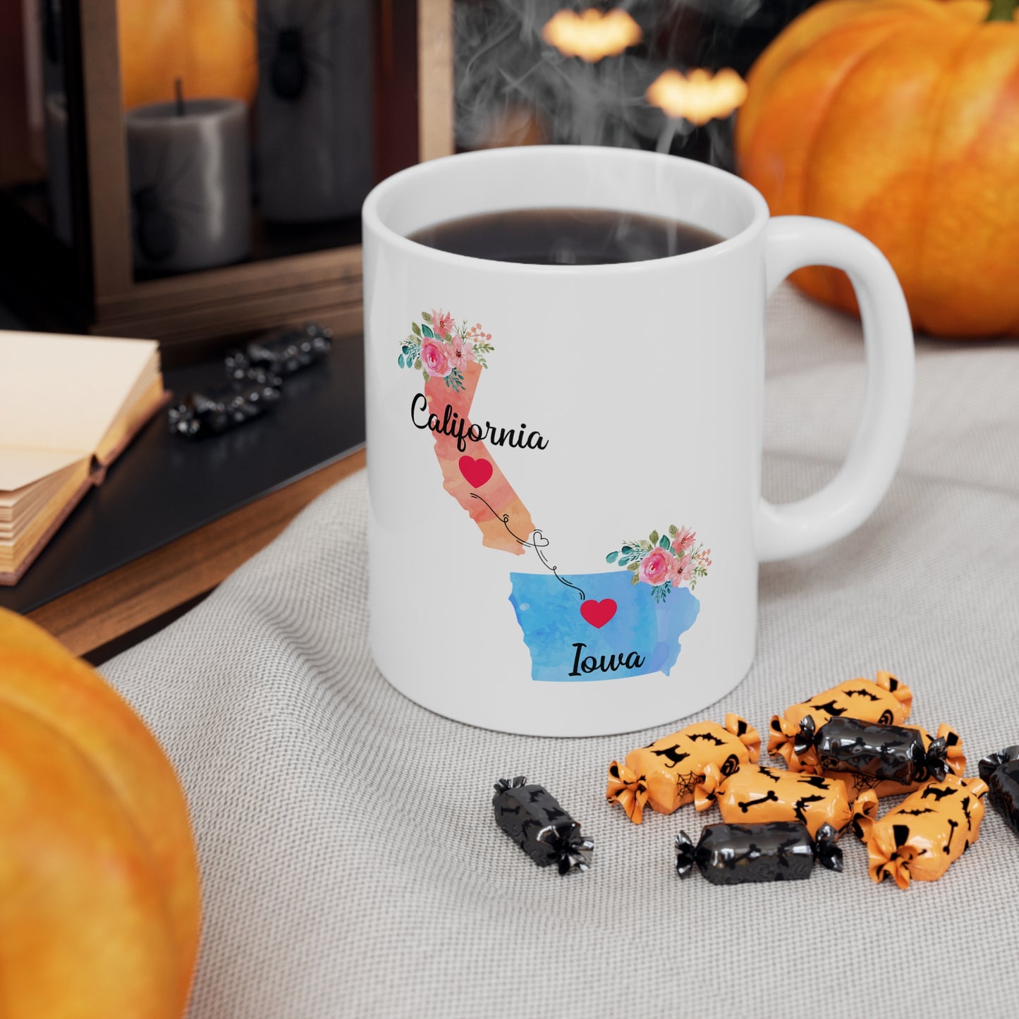 California Iowa Gifts - Long Distance State 11 OZ Coffee Mug for Mom and Dad