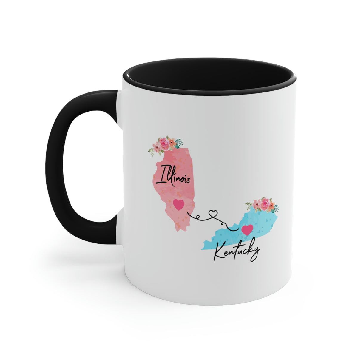 Illinois Kentucky Gifts | Long Distance State Two Tone Coffee Mug | State to State | Away From Home Family | Moving Away Mug