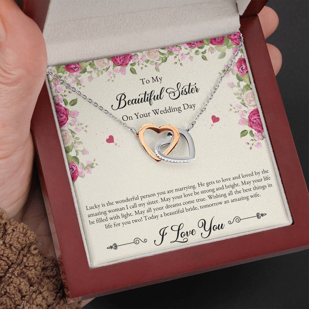 Bride Gifts, I Love You, Interlocking Heart Necklace For Women, Wedding Day Thank You Ideas From Sister