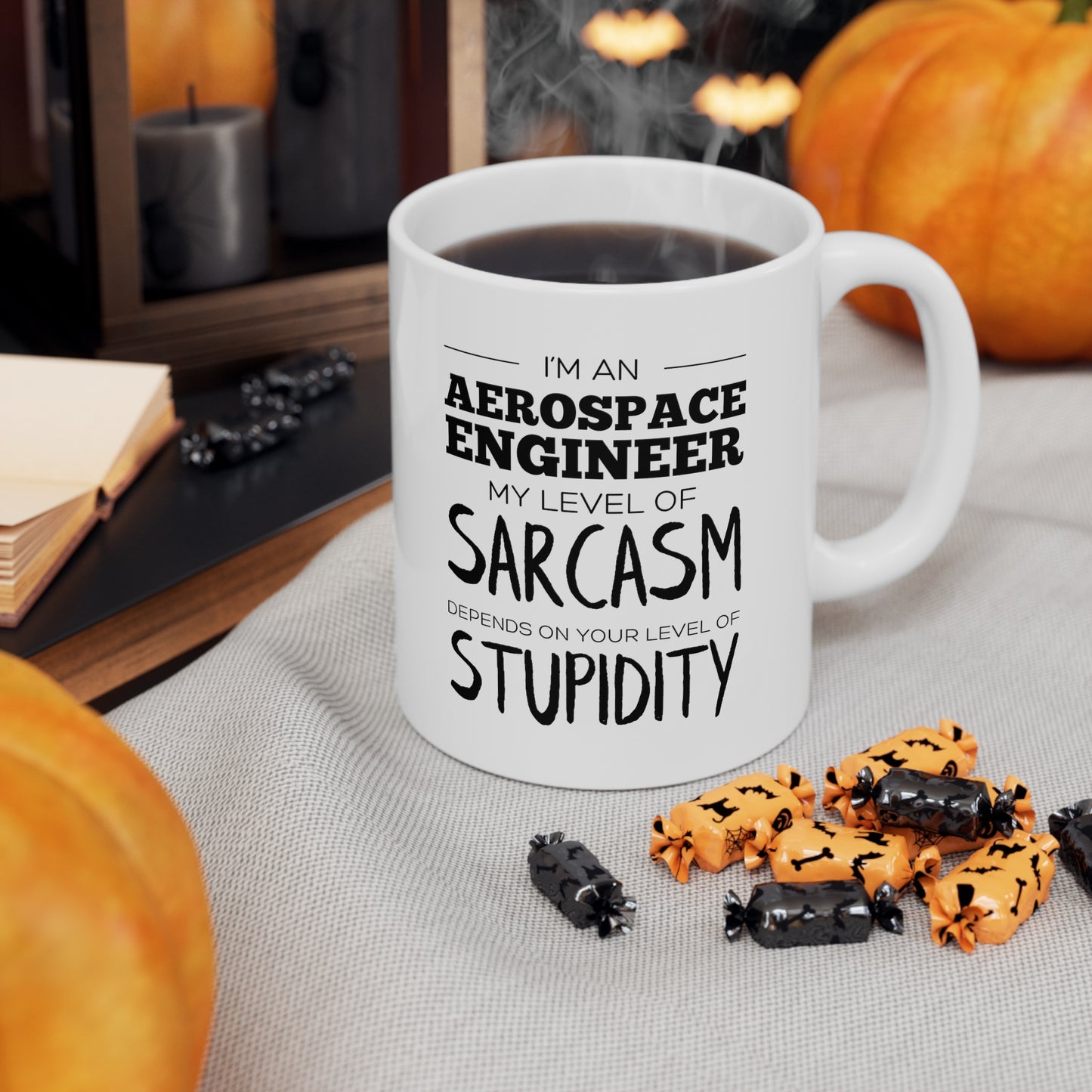 Aerospace Engineer Coffee Mug, My Level Of Sarcasm Depends On Your Level Of Stupidity, Funny Sarcastic Christmas Cup For Men Women Friends Coworker