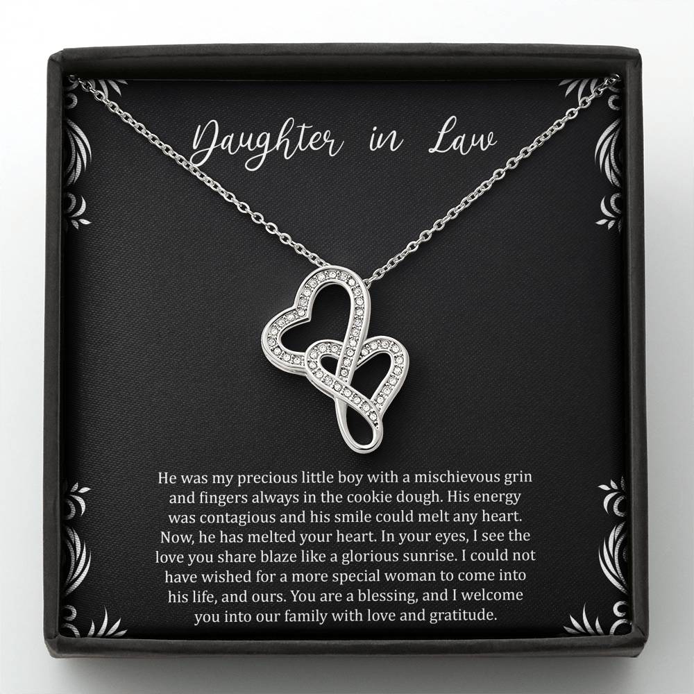 To My Daughter-in-law Gifts, You Are A Blessing, Double Heart Necklace For Women, Birthday Present Idea From Mother-in-law