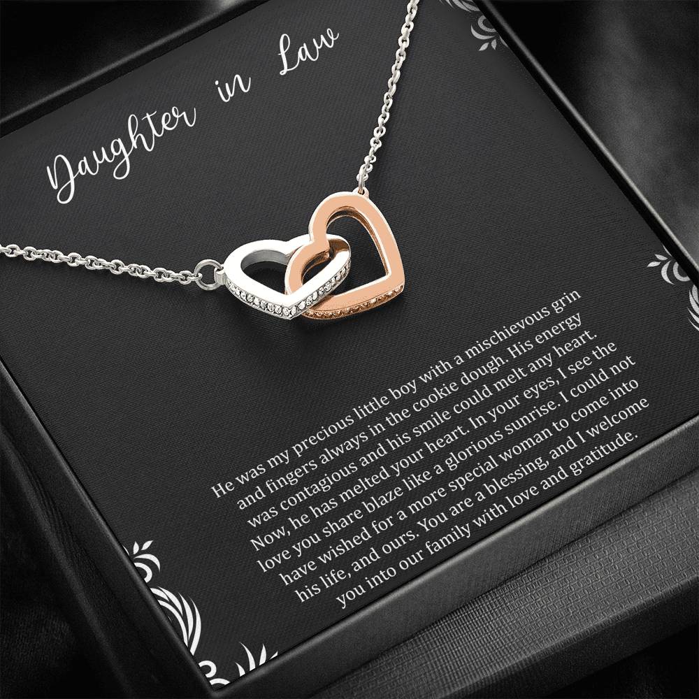 To My Daughter-in-law Gifts, You Are A Blessing, Interlocking Heart Necklace For Women, Birthday Present Idea From Mother-in-law