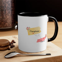 Load image into Gallery viewer, Pennsylvania Tennessee Gifts | Long Distance State Two Tone Coffee Mug | State to State | Away From Hometown Family | Moving Away Mug
