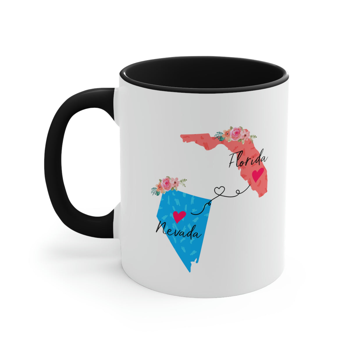 Florida Nevada Gifts | Long Distance State Two Tone Coffee Mug | State to State | Away From Home Family | Moving Away Mug