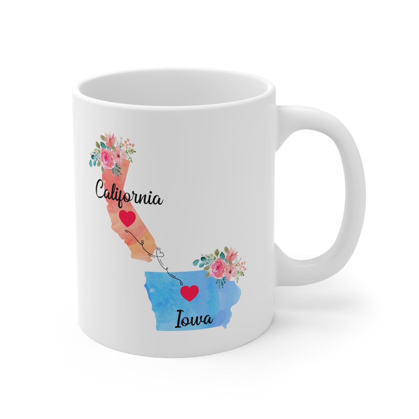California Iowa Gifts - Long Distance State 11 OZ Coffee Mug for Mom and Dad