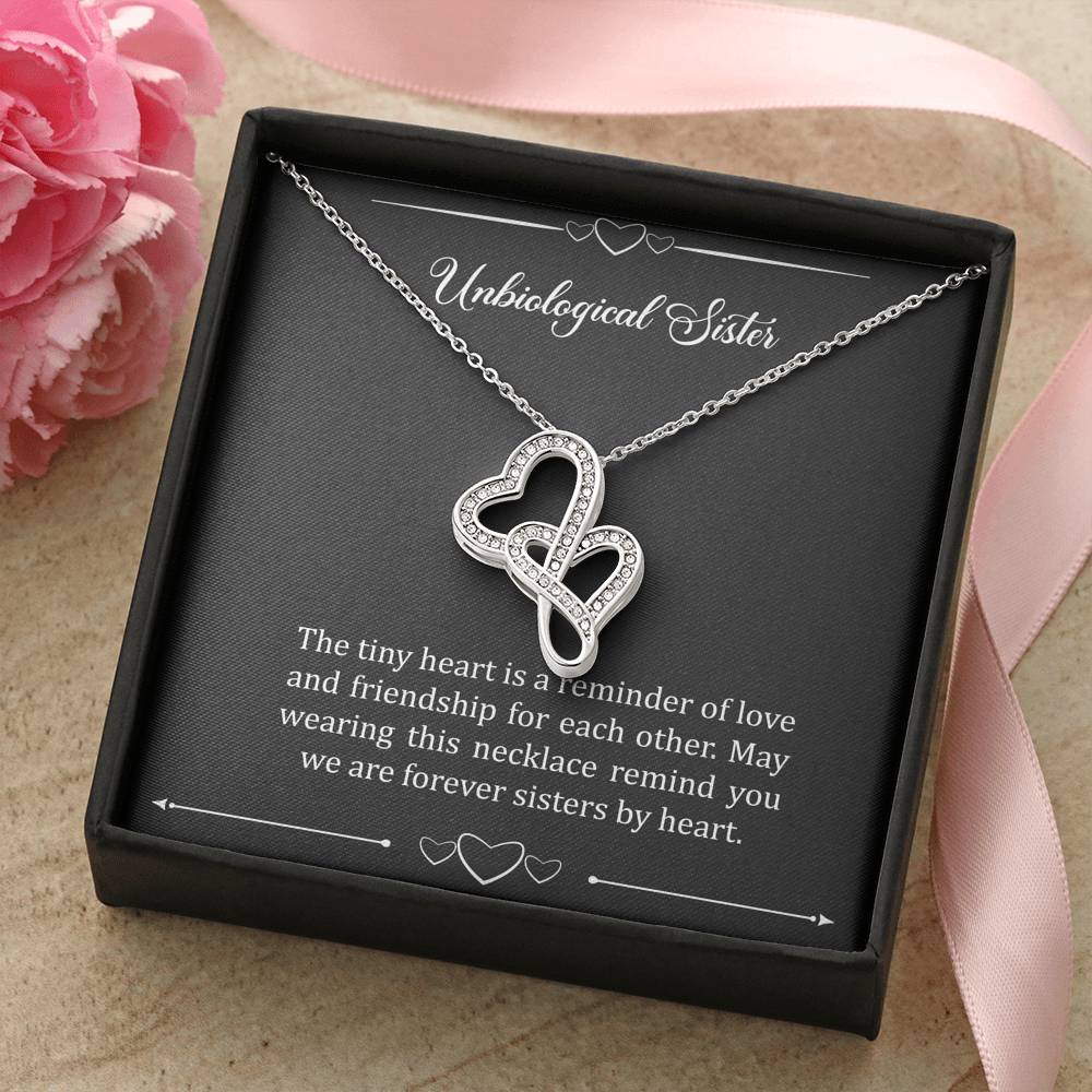 To My Unbiological Sister Gifts, Reminder of Love, Double Heart Necklace For Women, Birthday Present Idea From Sister-in-law