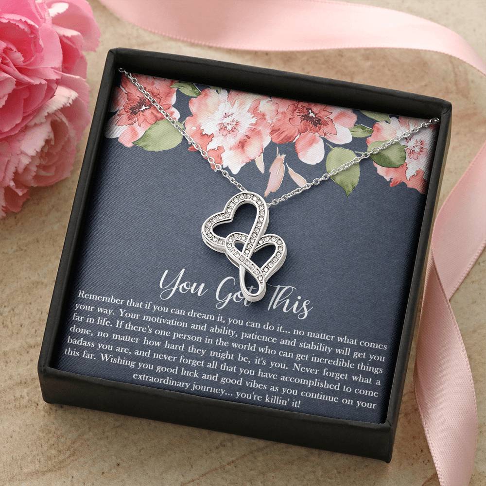 Encouragement Gifts, You Got This, Motivational Double Heart Necklace For Women, Sympathy Inspiration Friendship Present