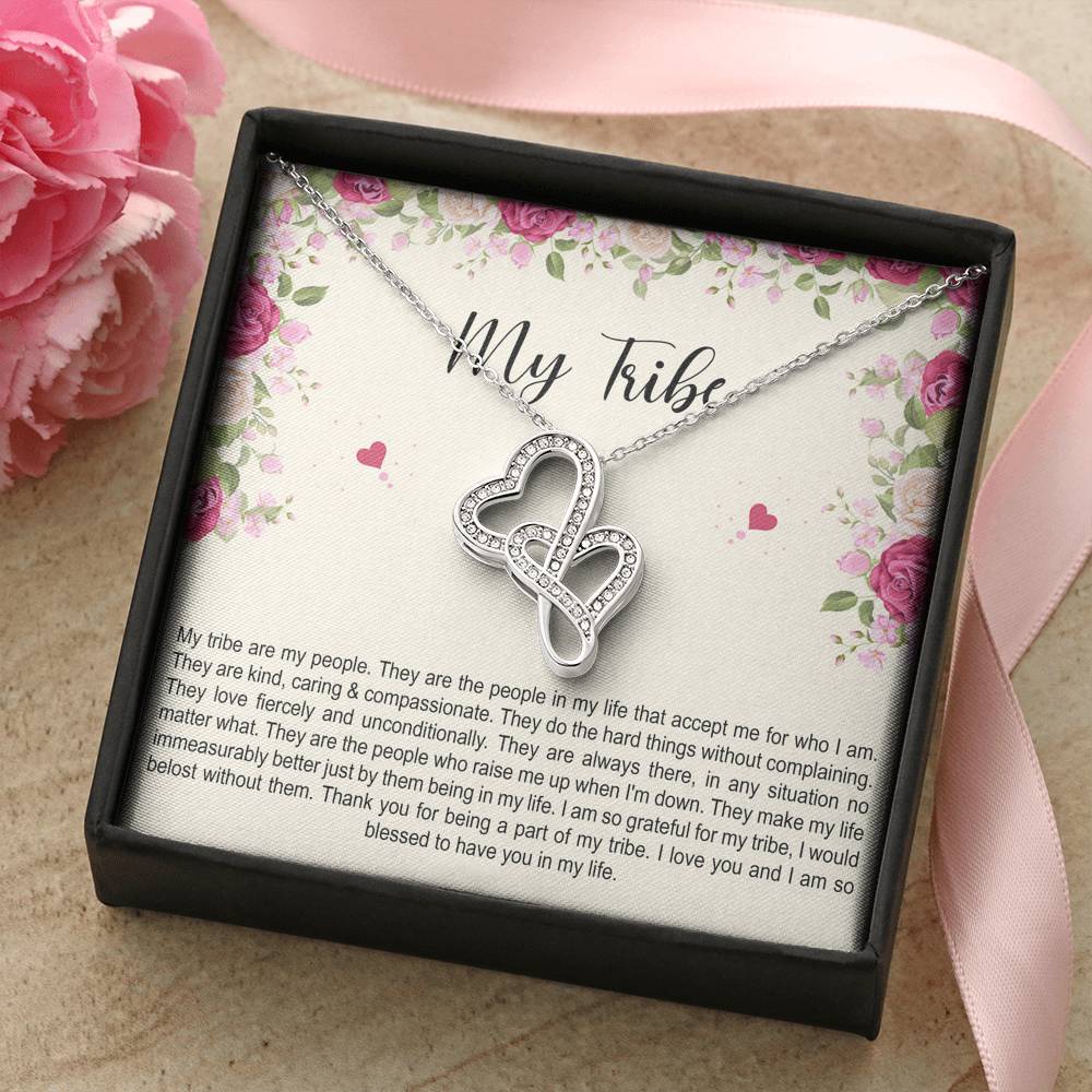 To My Best Friend Gifts, My Tribe, Double Heart Necklace For Women, Birthday Present Idea From Bestie