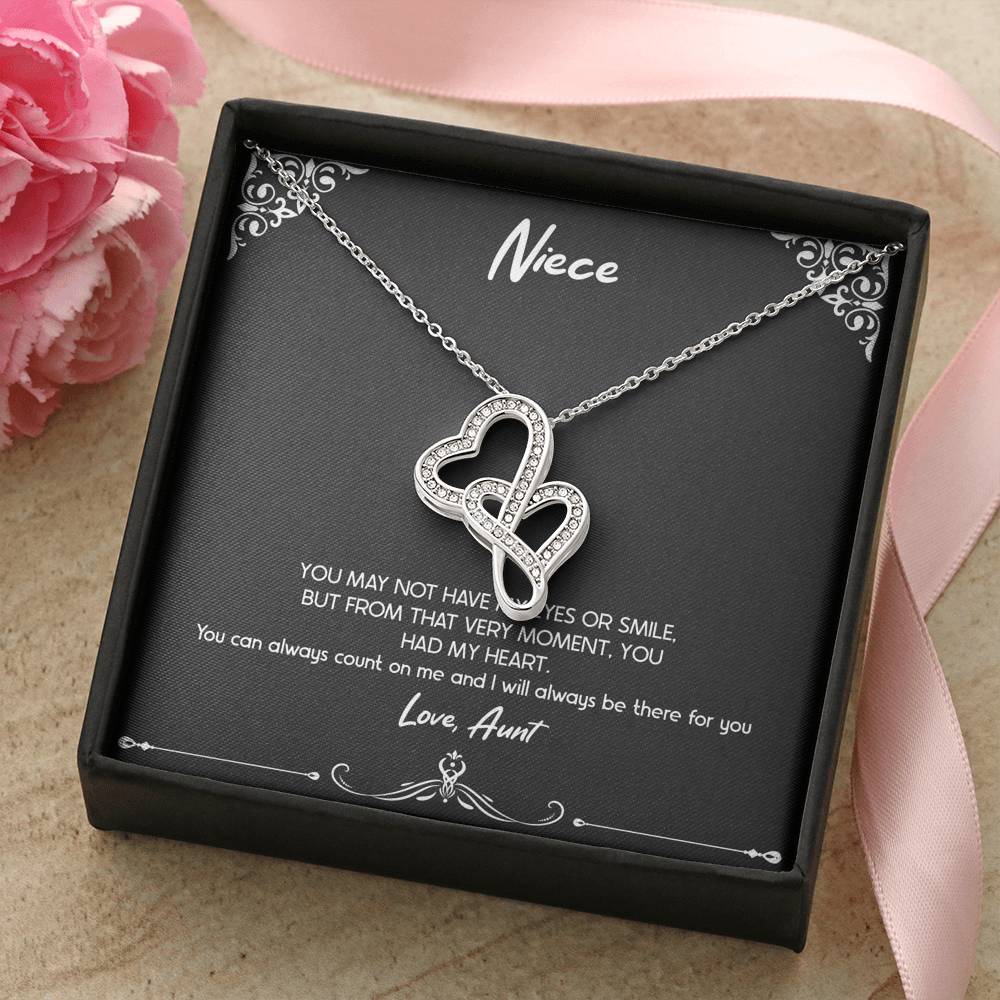 To My Niece  Gifts, You Can Always Count On Me, Double Heart Necklace For Women, Birthday Present Idea From Aunt