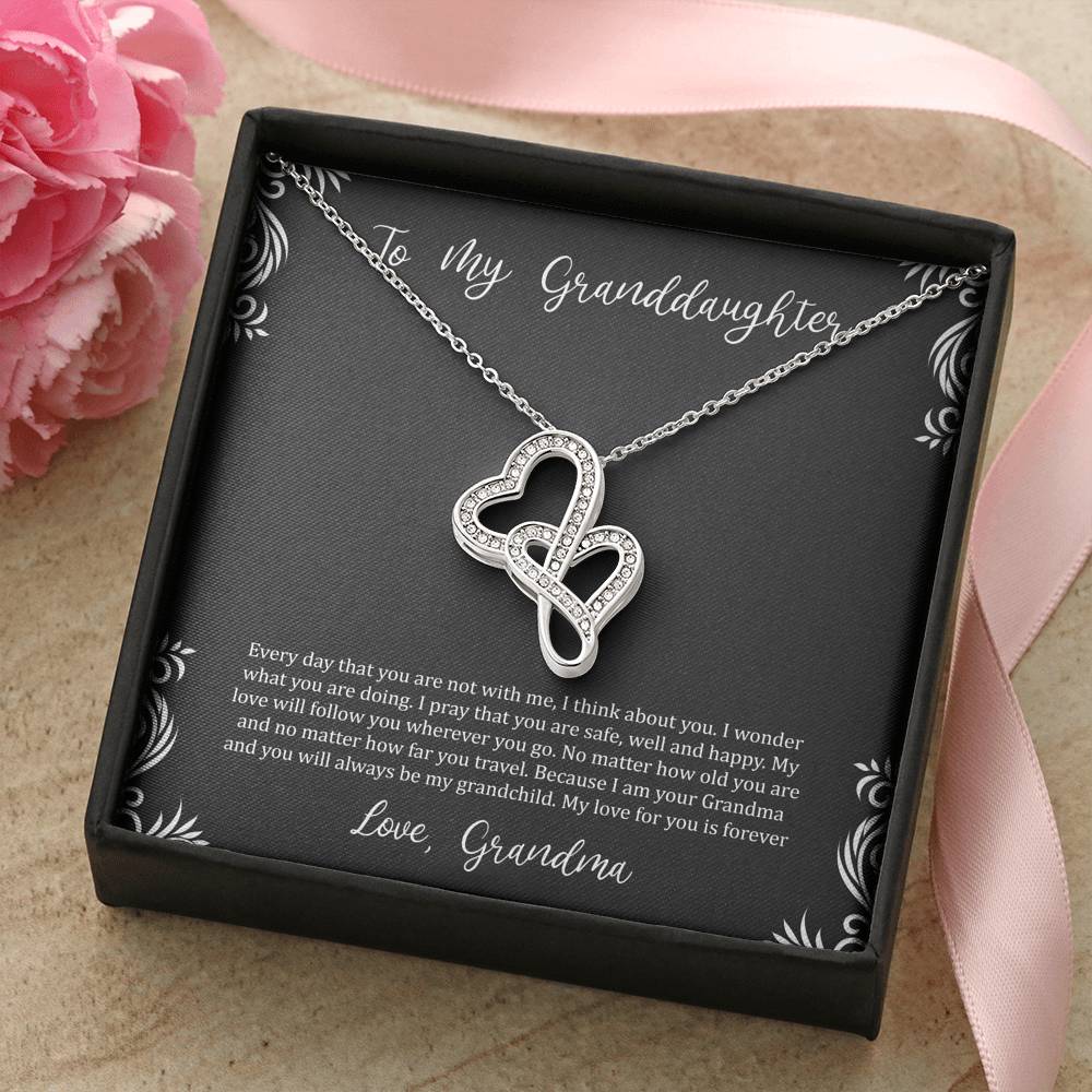 To My Granddaughter Gifts, I Think About You, Double Heart Necklace For Women, Birthday Present Idea From Grandma