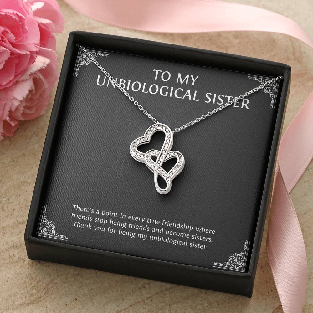 To My Unbiological Sister Gifts, Point in Every Friendship, Double Heart Necklace For Women, Birthday Present Idea From Sister-in-law