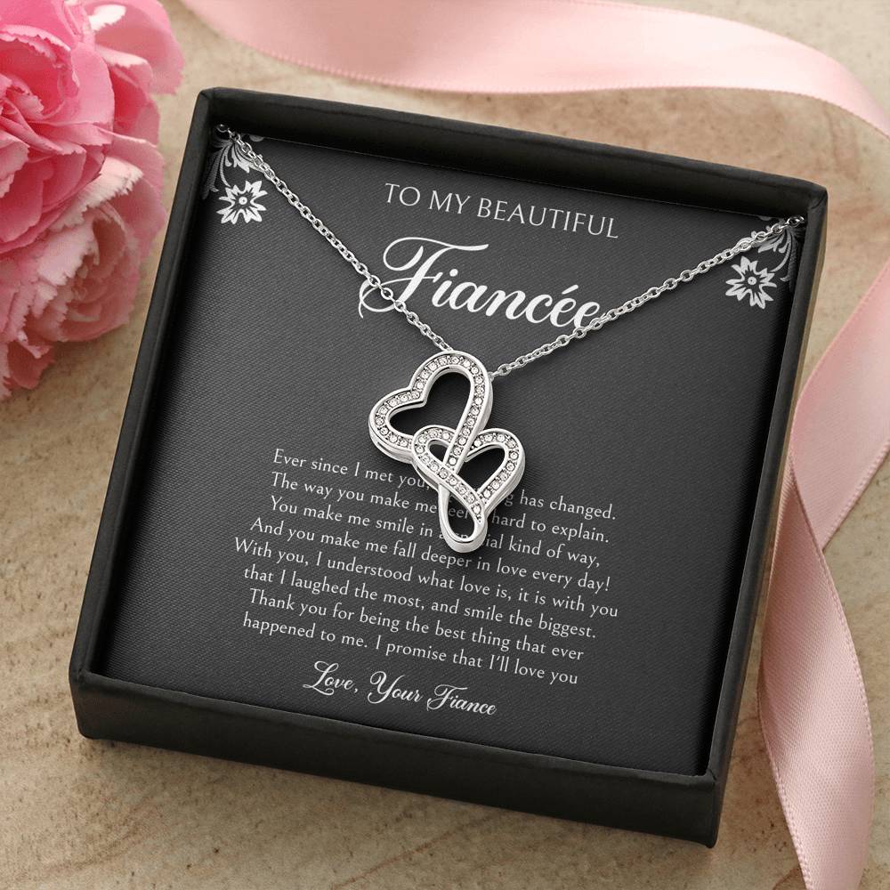 To My Fiancée, I'll Love You Forever, Double Heart Necklace For Women, Anniversary Birthday Valentines Day Gifts From Fiancé