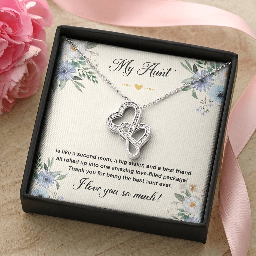 To My Aunt Gifts, Second Mom, Double Heart Necklace For Women, Aunt Birthday Present From Niece Nephew