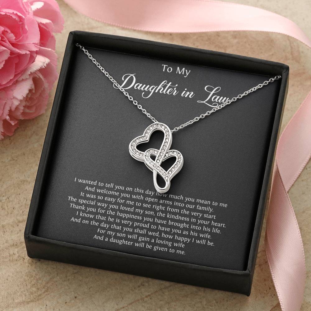 To My Daughter-in-law Gifts, Thank You For The Happiness, Double Heart Necklace For Women, Birthday Present Idea From Mother-in-law