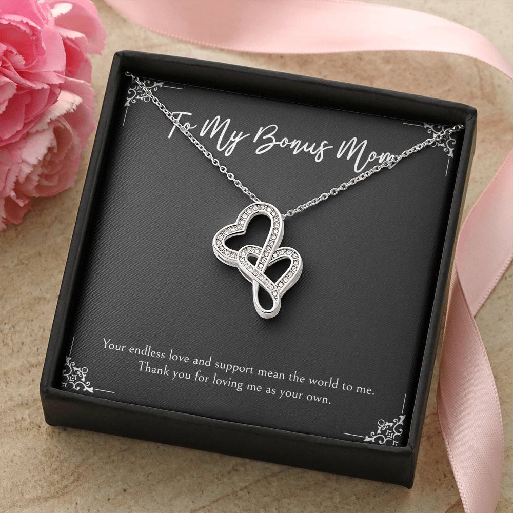 To My Bonus Mom Gifts, Endless Love And Support, Double Heart Necklace For Women, Birthday Mothers Day Present From Bonus Daughter