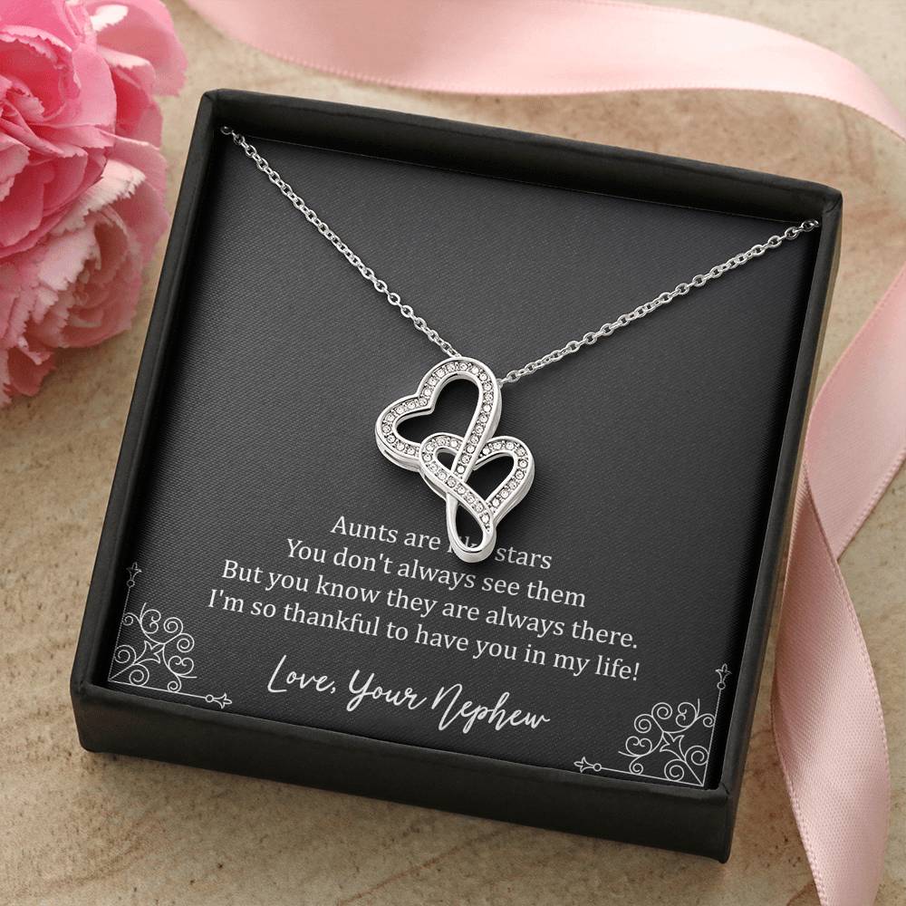 To My Aunt Gifts, Aunts Are Like Stars, Double Heart Necklace For Women, Birthday Present Idea From Nephew