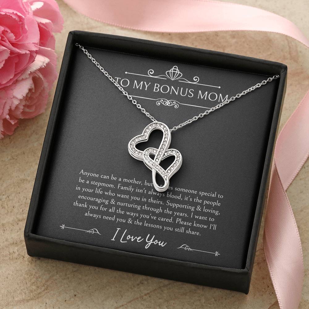 To My Bonus Mom Gifts, Thank You For Loving Me, Double Heart Necklace For Women, Wedding Day Thank You Ideas From Bride