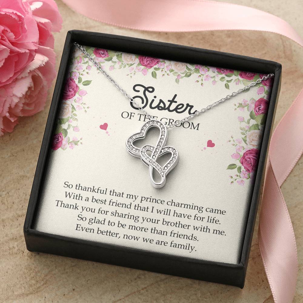 Sister Of The Groom Gifts, So Glad To Be More Than Friends, Double Heart Necklace For Women, Wedding Day Thank You Ideas From Bride