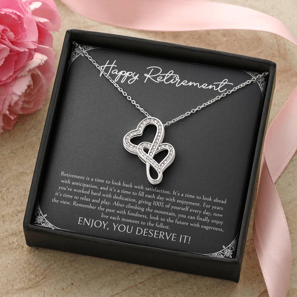 Retirement Gifts, Time To Relax, Happy Retirement Double Heart Necklace For Women, Retirement Party Favor From Friends Coworkers