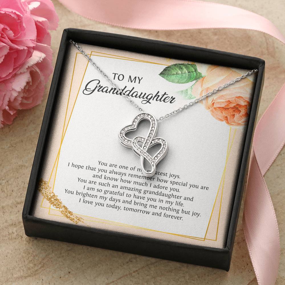 To My Granddaughter Gifts, You Are One Of My Greatest Joys, Double Heart Necklace For Women, Birthday Present Idea From Grandma Grandpa