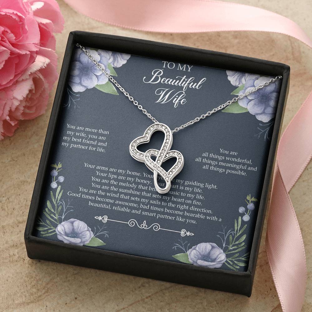 To My Wife, You Are More Than My Wife, Double Heart Necklace For Women, Anniversary Birthday Gifts From Husband