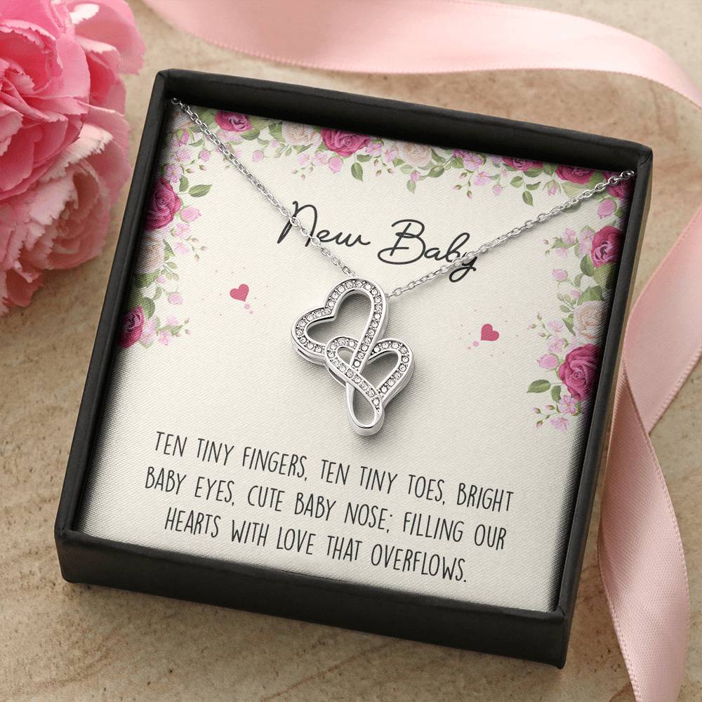 Gift for Expecting Mom, Ten Tiny Fingers, Mom to Be Double Heart Necklace For Women, Pregnancy Gift For New Mother