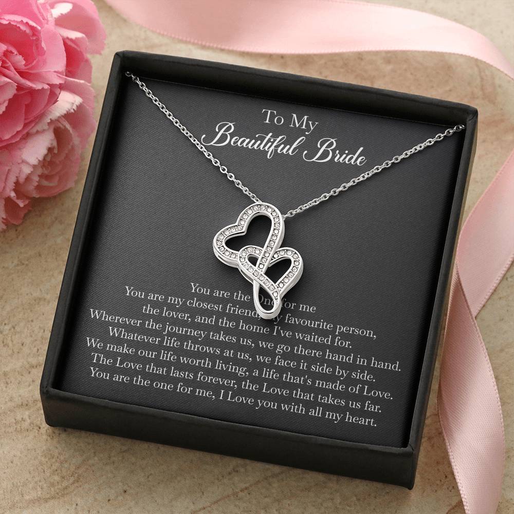 To My Bride Gifts, You Are The One For Me, Double Heart Necklace For Women, Wedding Day Thank You Ideas From Groom