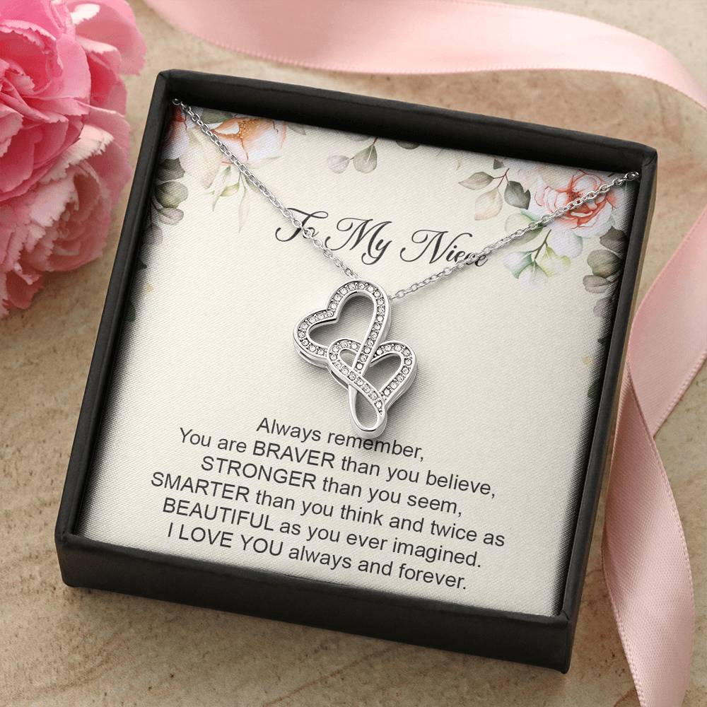 To My Niece  Gifts, Always Remember, Double Heart Necklace For Women, Birthday Present Ideas From Aunt Uncle