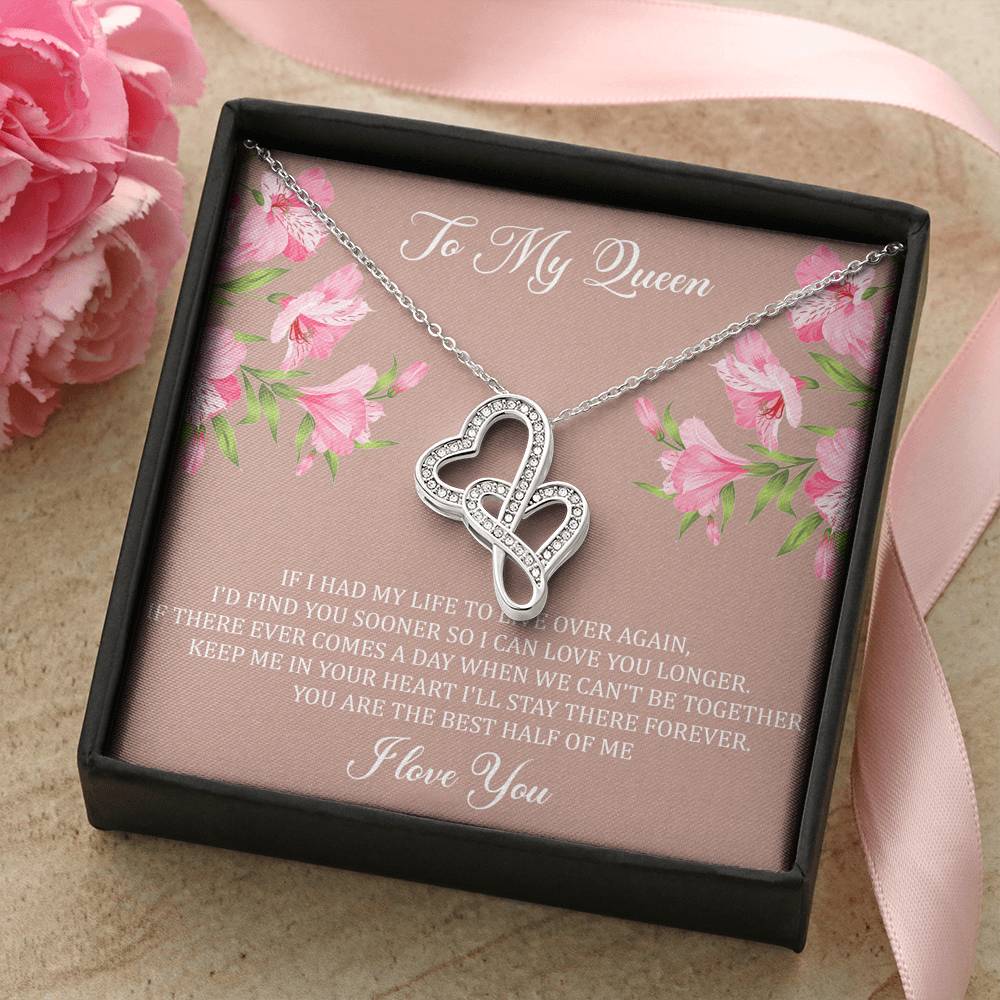 To My Wife, My Queen, Double Heart Necklace For Women, Anniversary Birthday Gifts From Husband