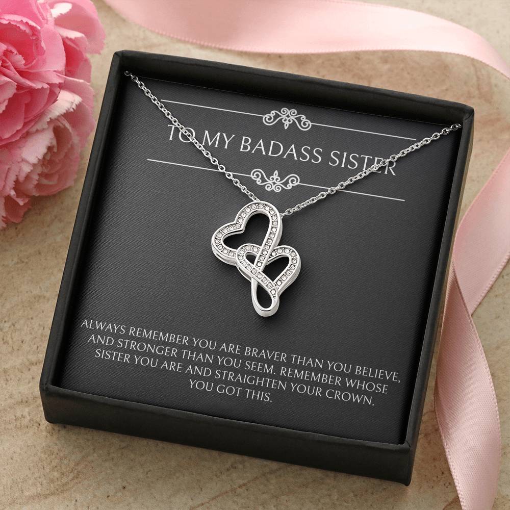 To My Badass Sister Gifts, You Got This, Double Heart Necklace For Women, Birthday Present Ideas From Sister Brother