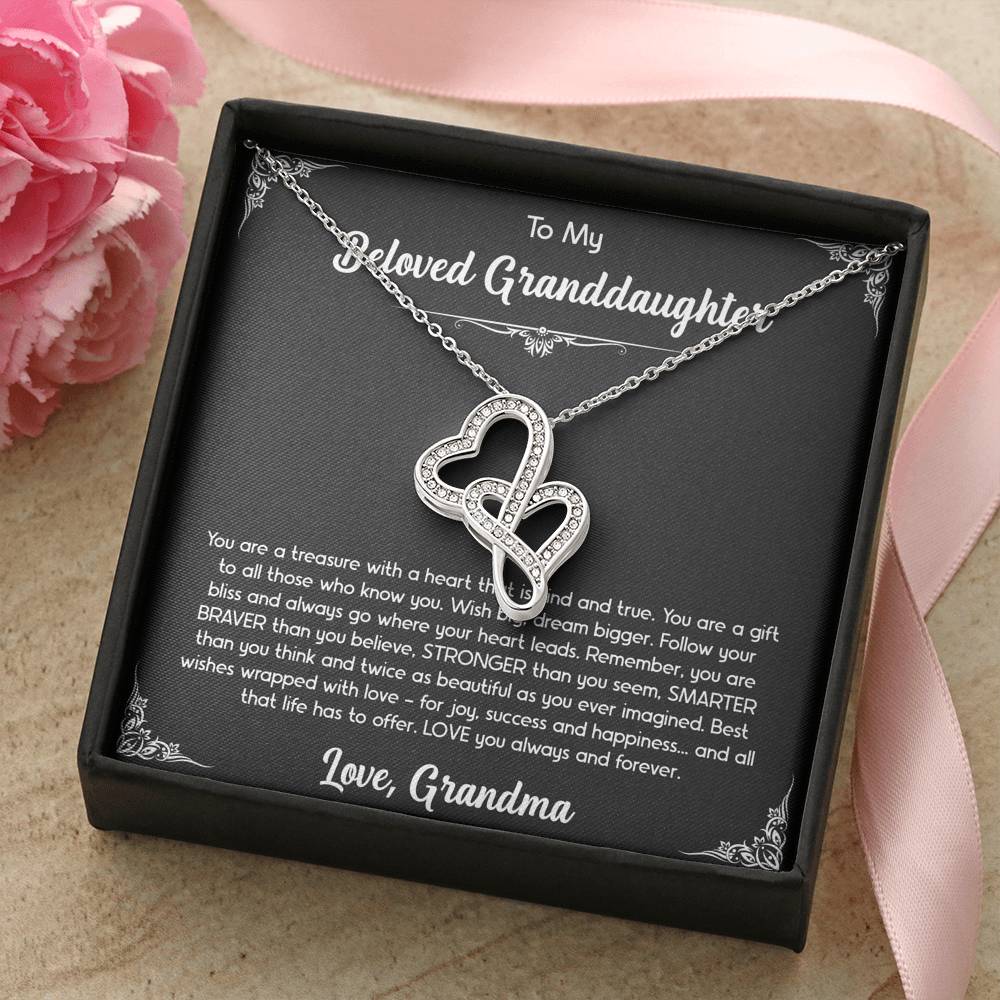 To My Granddaughter Gifts, You Are A Gift, Double Heart Necklace For Women, Birthday Present Idea From Grandma