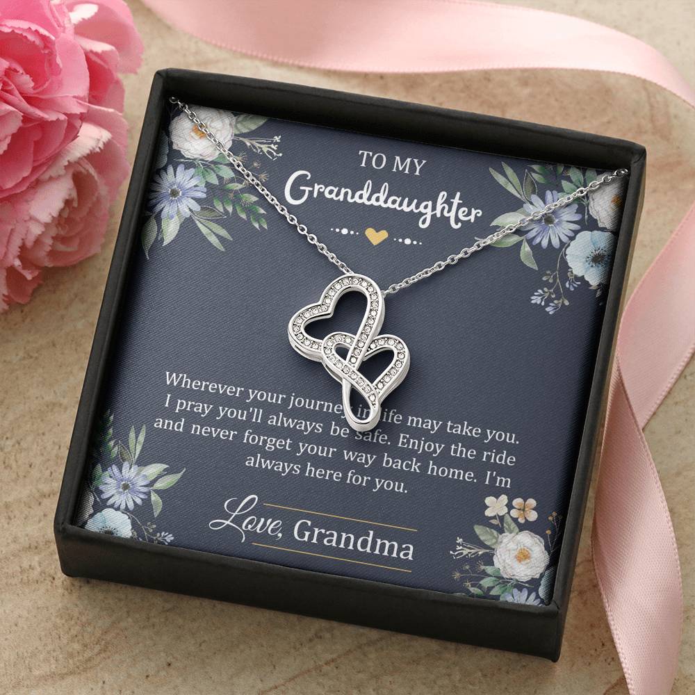 To My Granddaughter Gifts, I'm Always Here For You, Double Heart Necklace For Women, Birthday Present Idea From Grandma