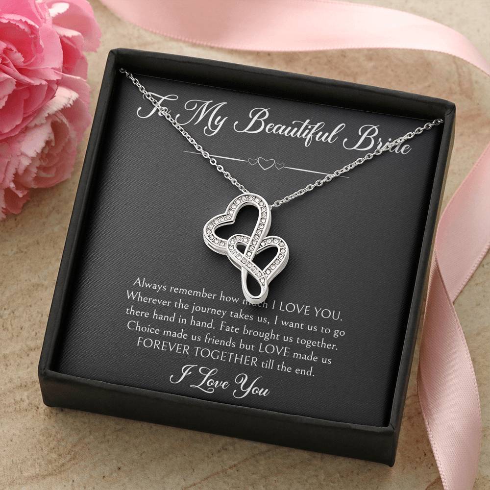 To My Bride Gifts, Forever Together Till The End, Double Heart Necklace For Women, Wedding Day Thank You Ideas From Groom