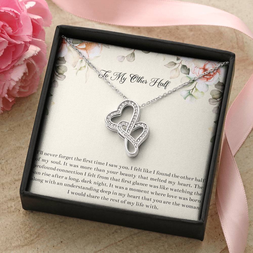 To My Wife, My Other Half, Double Heart Necklace For Women, Anniversary Birthday Gifts From Husband