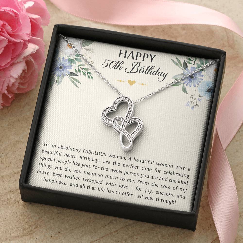 Fabulous Woman Double Heart Necklace - To a Fabulous Woman | 50th Birthday Gift