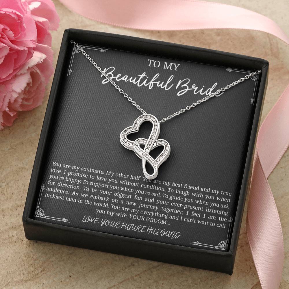 To My Bride  Gifts, You Are My Soulmate, Double Heart Necklace For Women, Wedding Day Thank You Ideas From Groom