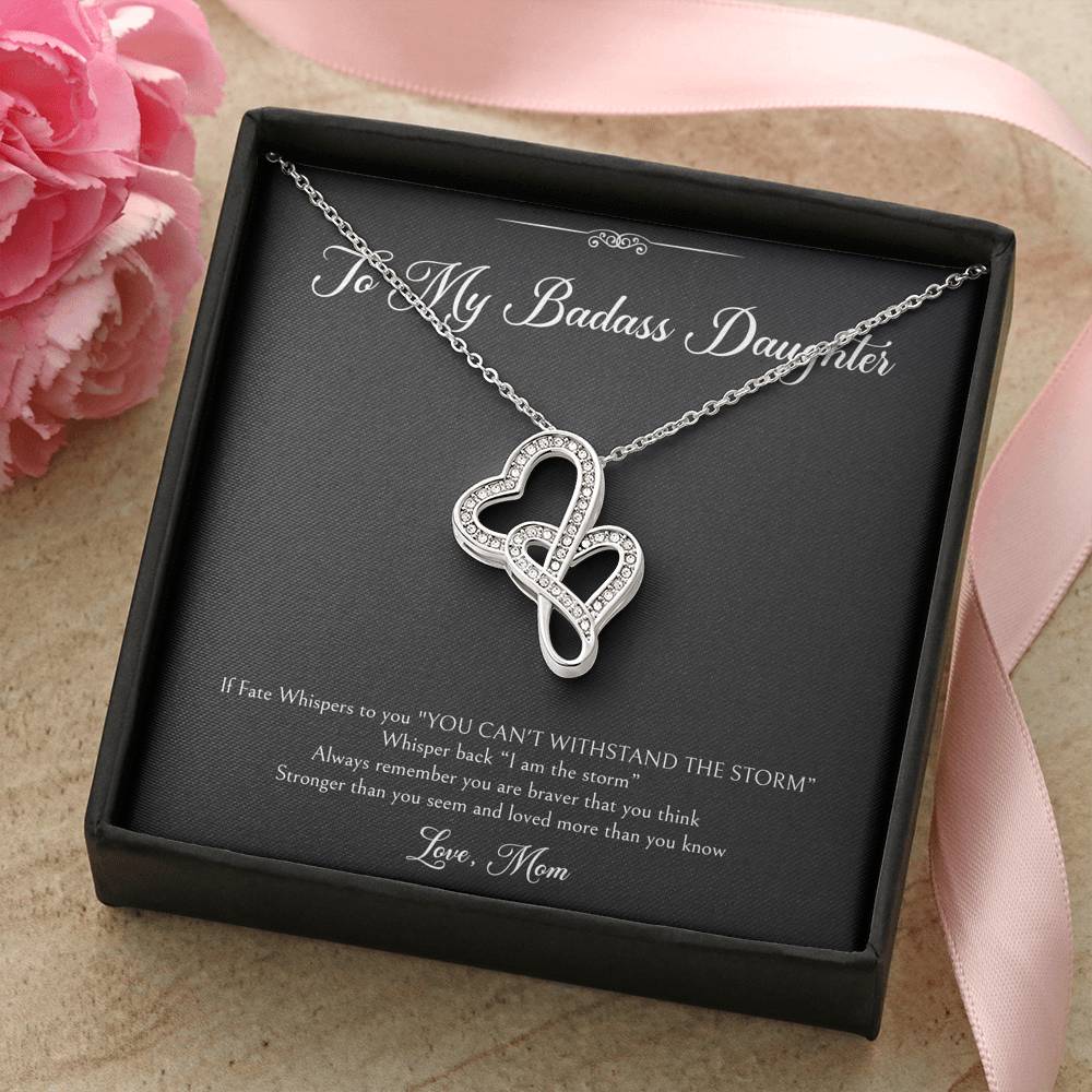 To My Badass Daughter Gifts, I Am The Storm, Double Heart Necklace For Women, Birthday Present Idea From Mom