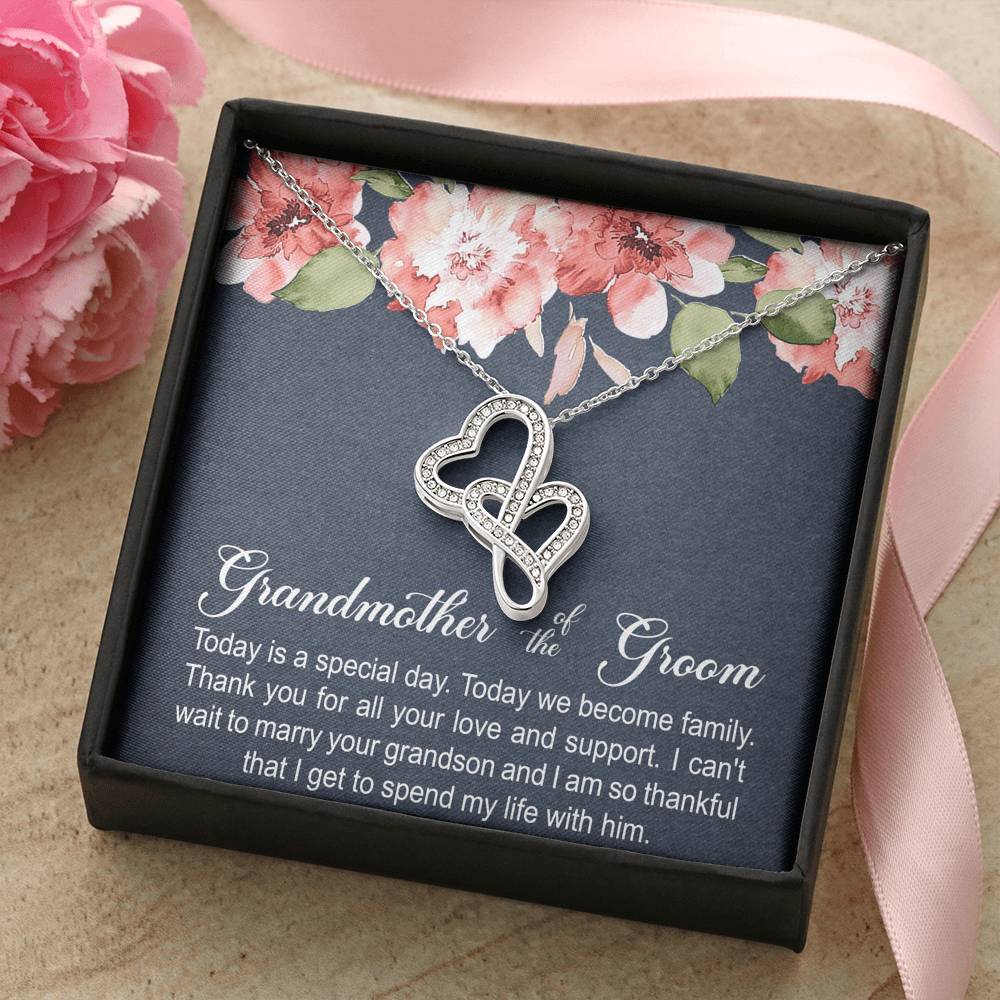 Grandmother of the Groom Gifts, Today Is A Special Day, Double Heart Necklace For Women, Wedding Day Thank You Ideas From Bride