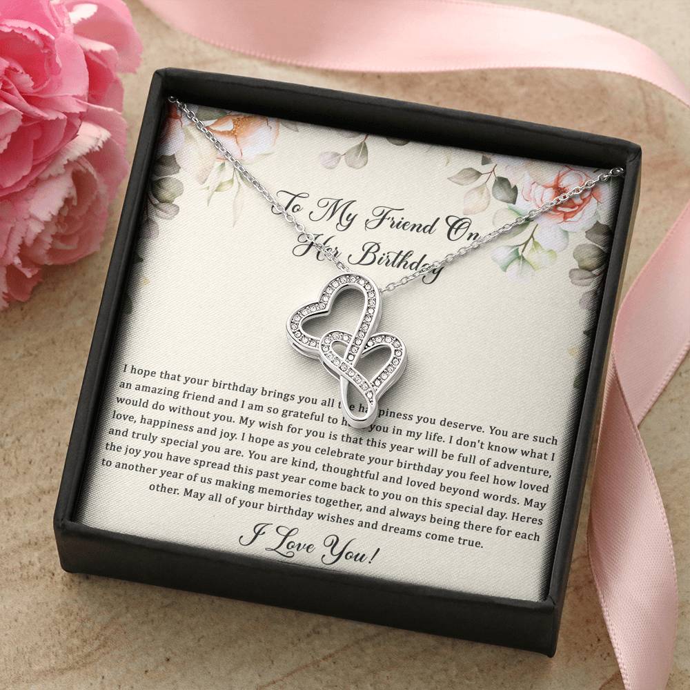 Birthday Gifts For Women, May Your Wishes Come True, Double Heart Necklace, Happy Birthday Message Card Jewelry For Friend