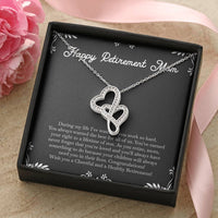 Load image into Gallery viewer, Mom Retirement Gifts, Never Forget, Happy Retirement Double Heart Necklace For Women, Retirement Party Favor From Daughter Son

