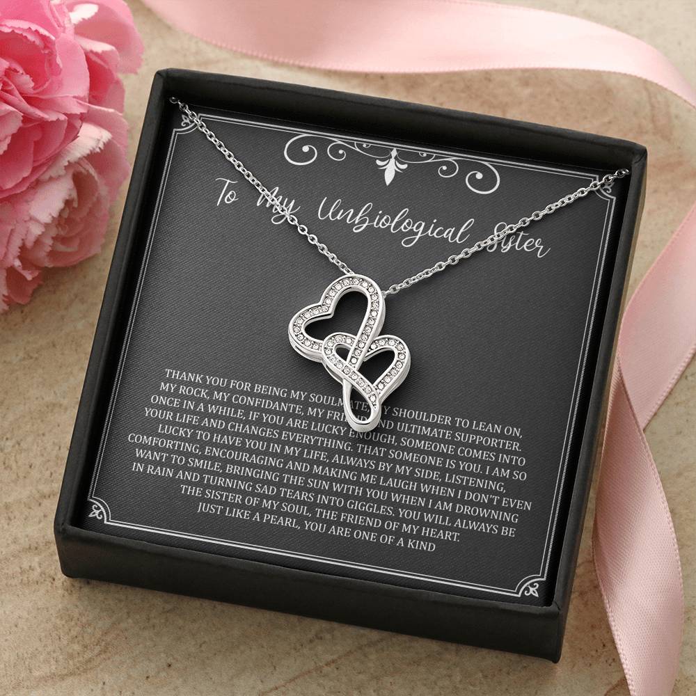 To My Unbiological Sister Gifts, My Soulmate, Double Heart Necklace For Women, Birthday Present Idea From Sister-in-law