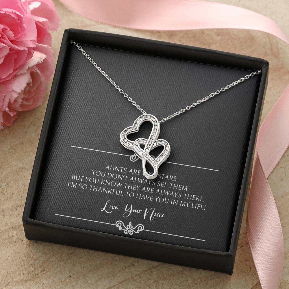 To My Aunt Gifts, Aunts Are Like Stars, Double Heart Necklace For Women, Birthday Present Idea From Niece