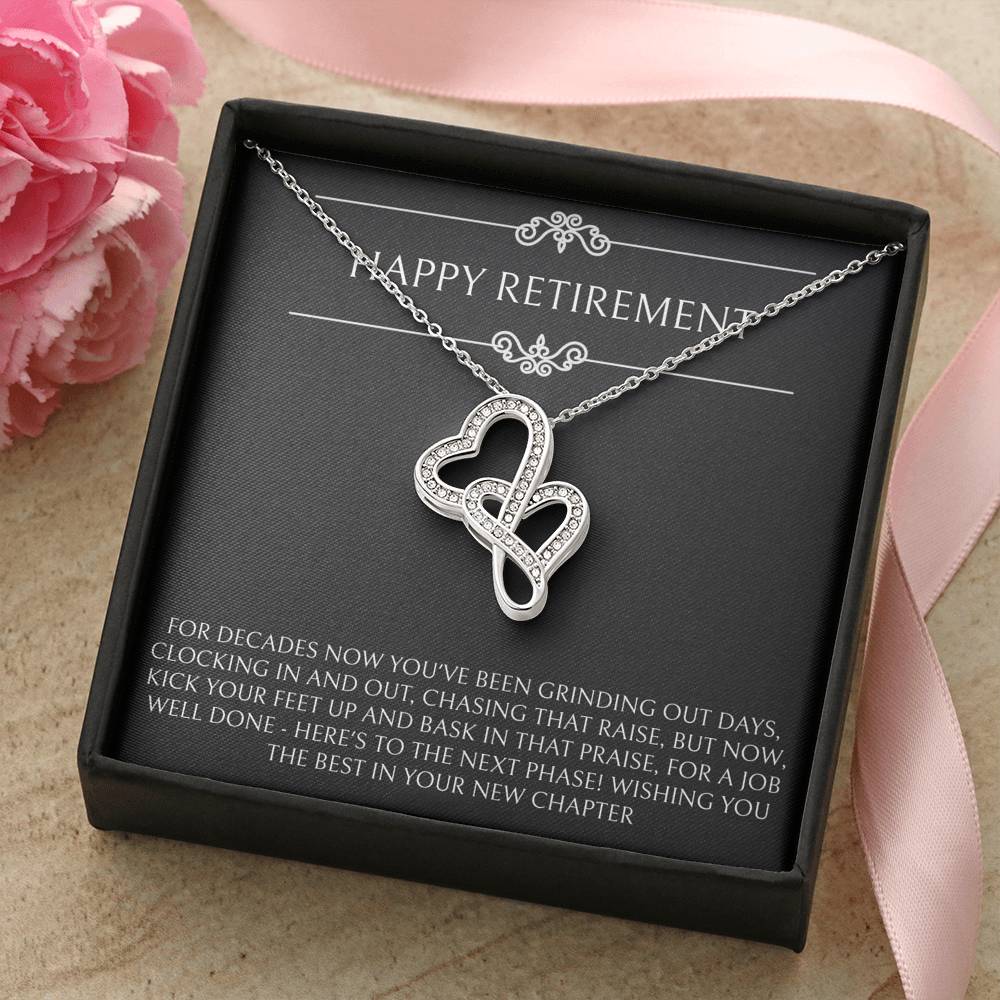 Retirement Gifts, Job Well Done, Happy Retirement Double Heart Necklace For Women, Retirement Party Favor From Friends Coworkers