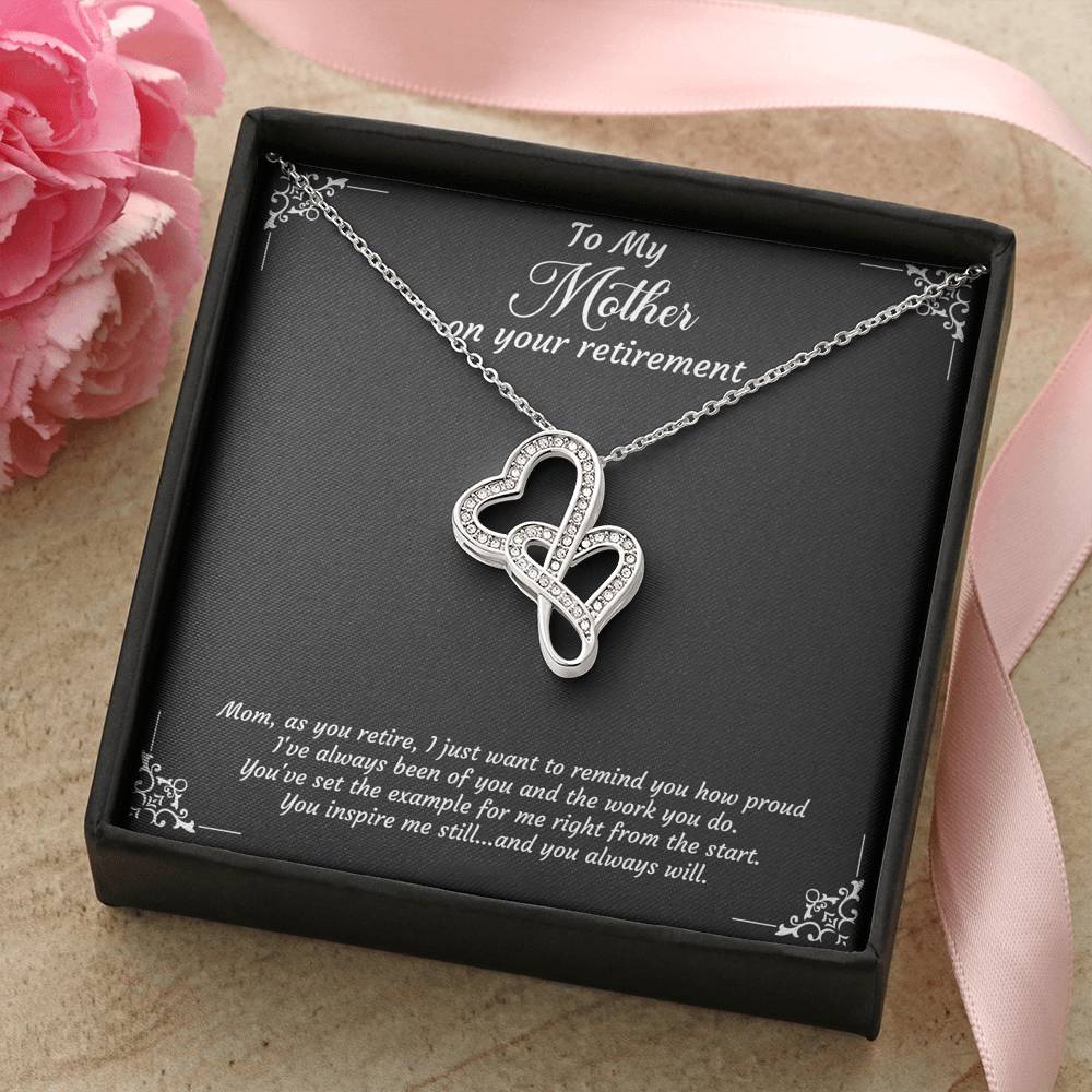 Mom Retirement Gifts, As You Retire, Happy Retirement Double Heart Necklace For Women, Retirement Party Favor From Daughter Son